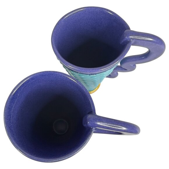 Margo West Studio Pottery Coffee Mugs Set Of 2 Art Deco Style Blue Purple - Picture 7 of 8